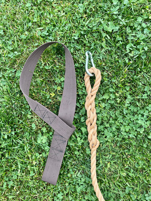Tree Swing w/knotted climbing rope and hanging hardware
