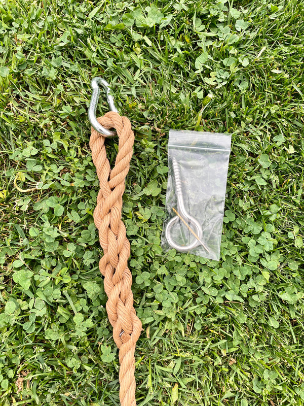 Tree Swing w/knotted climbing rope and hanging hardware